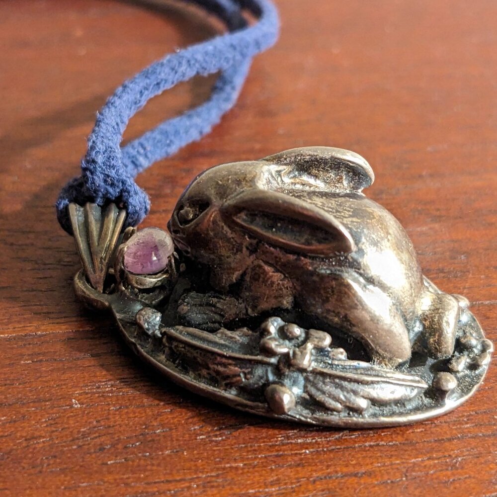 Vintage Carol Felley Silver Rabbit Pendant with Amethyst Stone Marked Mexico 925 - Picture 3 of 8